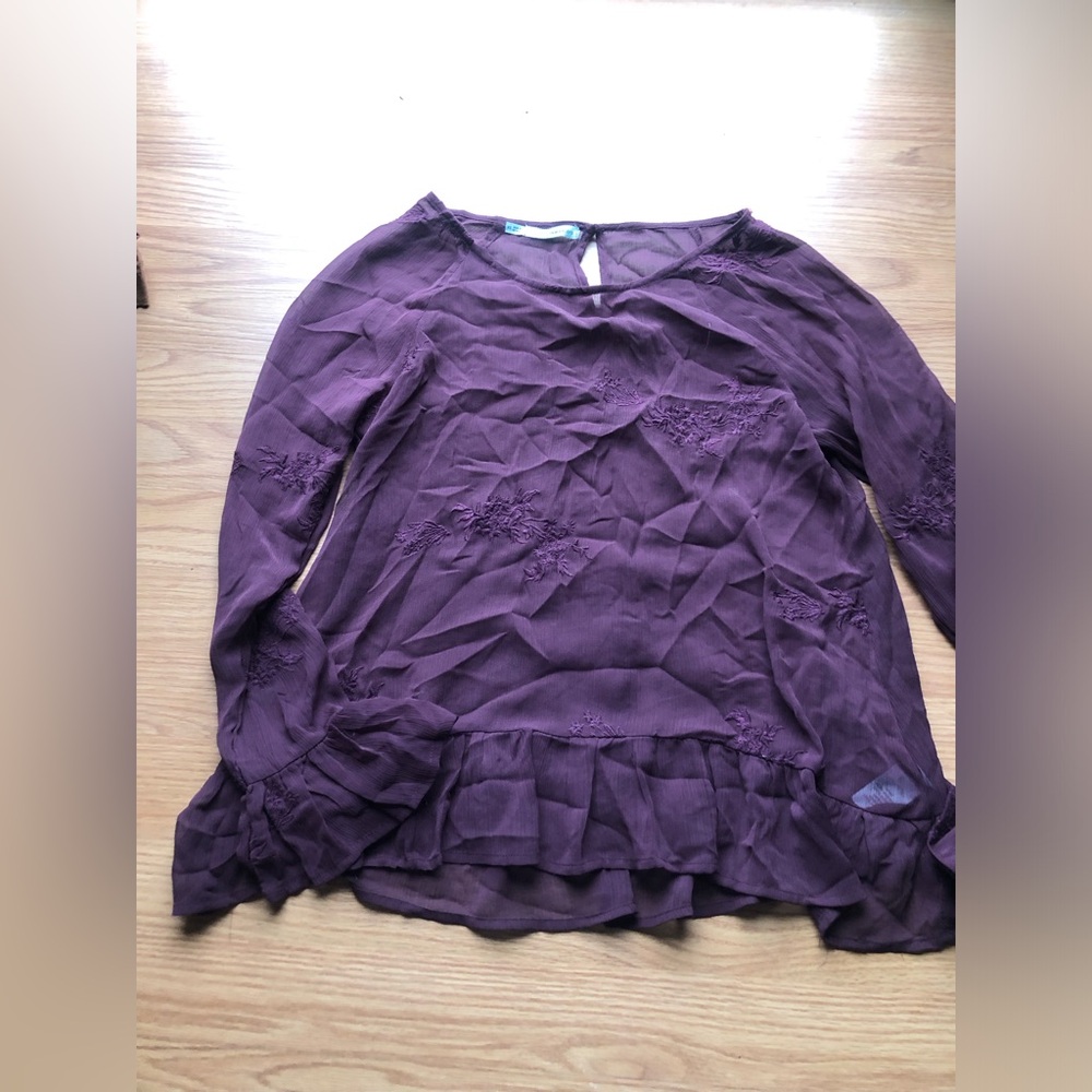 Maurices Plum Embroidered Long-Sleeve Blouse